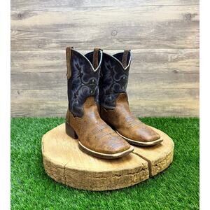 Ariat Youth - Size 2 - Brown/Black Blue Stitch Square Toe Cowboy Boots 10012794